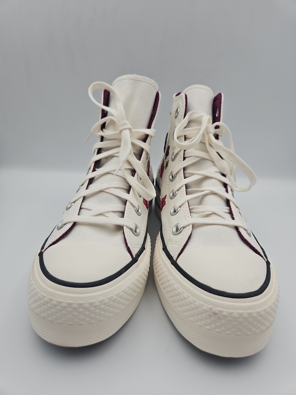 Converse Women's Cream High-Top Sneakers with Red Floral Embroidery - Picture 2 of 8